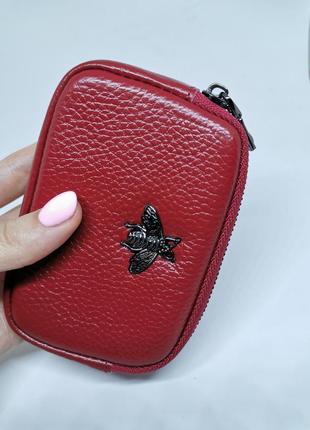 Маленький женский кошелёк косметичка на двойной молнии красный2 фото