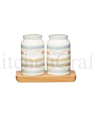 Cc набор для соли и перца керамический на деревянной подставке1 фото