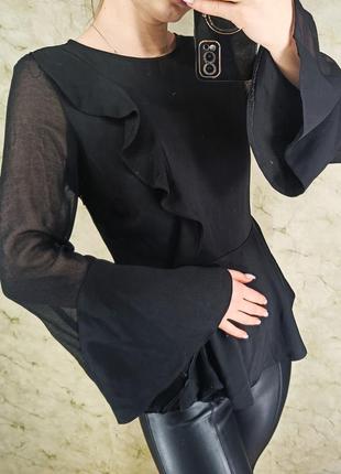 Женская черная блуза блузка с прозрачными рукавами river island2 фото