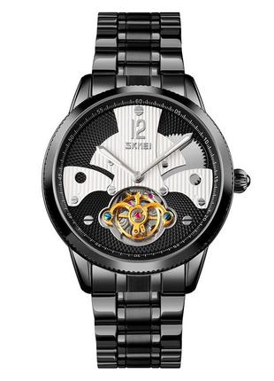 Мужские механические наручные часы с автоподзаводом skmei 9205 bkwt black-white5 фото