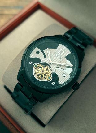 Чоловічий механічний стрілочний годинник з автопідзаводом skmei 9205 bkwt black-white
