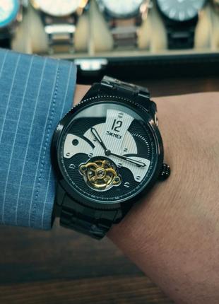 Мужские механические наручные часы с автоподзаводом skmei 9205 bkwt black-white2 фото