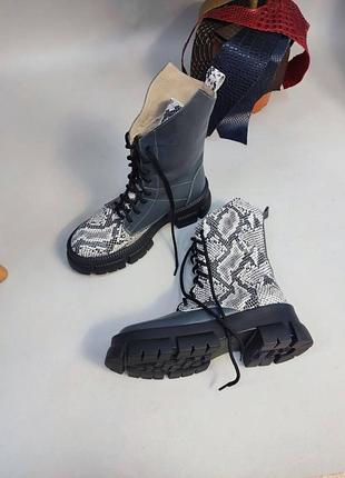 Серые ботинки из эксклюзивной кожи много цветов2 фото