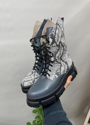 Серые ботинки из эксклюзивной кожи много цветов5 фото