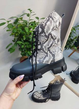 Серые ботинки из эксклюзивной кожи много цветов9 фото