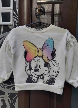 Крутой свитшот на флисе рукав фонарик с минни minnie mouse от disney 2-3 года