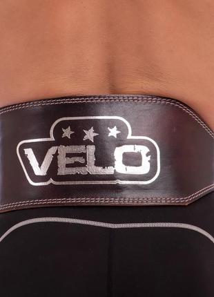 Кожаный пояс атлетический velo с подкладкой для спины (длина 100-125 см) vl-6627 коричневый