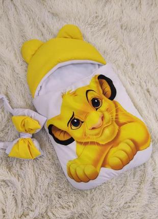 Теплый спальник для новорожденных, принт львенок симба, желтый