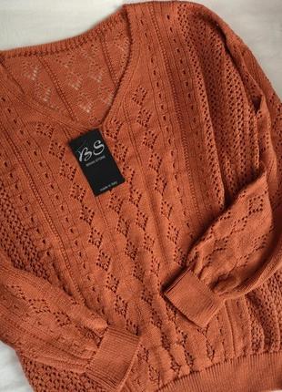 Полушерстяная ажурная кофта свитер джемпер пуловер италия2 фото