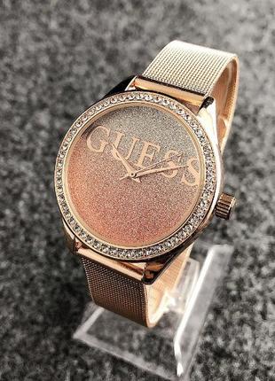 Женские стильные металлические наручные часы, брендовые часы с камушками для девушки guess2 фото