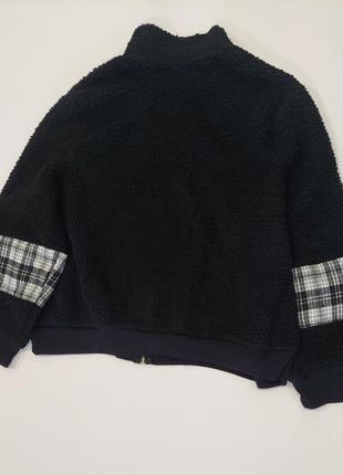 Шикарная демисезонная шубка, куртка тедди черного цвета с клеточными вставками shein 50-543 фото