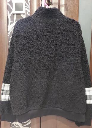 Шикарная демисезонная шубка, куртка тедди черного цвета с клеточными вставками shein 50-546 фото