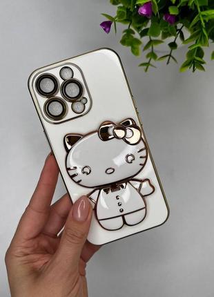 Чохол для iphone гальванічний з підставкою (pop-socket) hello kitty white