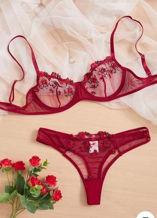 Кружевной сексуальный комплект нижнего белья в цветы2 фото