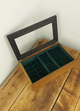 Шкатулочка зеленый бархат для хранения jewellery, тм wooden organizer1 фото