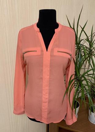 Рубашка базовая шифоновая блуза розовая с длинным рукавом atmosphere s/m