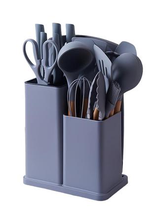 Набір кухонного силіконового приладдя на підставці 19 штук, сірий