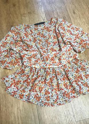 Стильная шифоновая блуза, блузка zara в цветочный принт2 фото