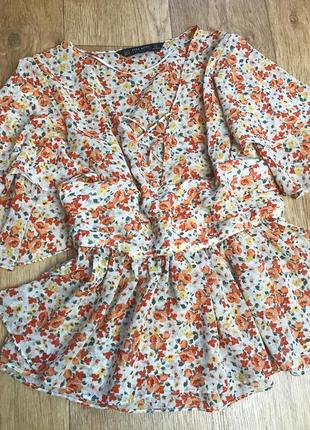 Стильная шифоновая блуза, блузка zara в цветочный принт9 фото