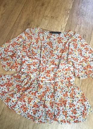 Стильная шифоновая блуза, блузка zara в цветочный принт10 фото