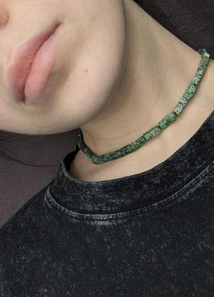 Чокер ожерелье из камня, зеленый гранит, y2k new rock винтаж ретро, колье, бусы