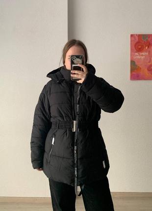 Тепла куртка пуховик пуффер з ремінцем і хутром с ремнем и мехом горнолыжная