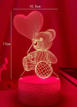 3d светильник "мишка с шариком", оригинальный подарок на день влюбленных2 фото
