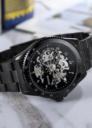 Металевий чоловічий наручний годинник winner skeleton, механічний годинник для чоловіків з прозорим механізмом2 фото