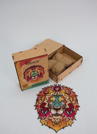 Дерев'яні фігурні пазли, могутній лев. дерев' яна коробка. формат а4. українське виробництво)2 фото
