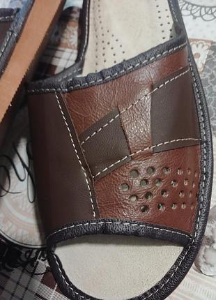 Тапочки мужские комнатные кожанные открытый носок , коричневые, 40-46 размеры.