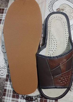 Тапочки мужские комнатные кожанные открытый носок , коричневые, 40-46 размеры.