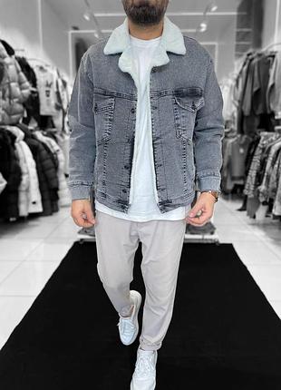 Куртка чоловіча джинсова на хутрі dark grey s