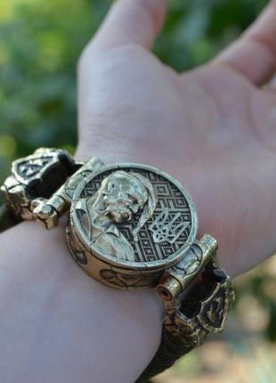 Браслет с архангелом михаилом, гербом, вегвизиром и козаком ручного литья из латуни + брелок в подарок