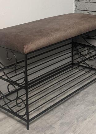 Банкетка, полка для обуви, пуфик со спинкой, прихожая кованная, полочка с мягким...