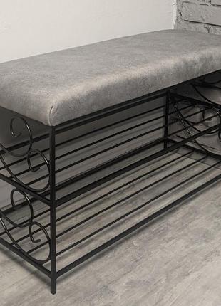 Банкетка, полка для обуви, пуфик со спинкой, прихожая кованная, полочка с мягким...