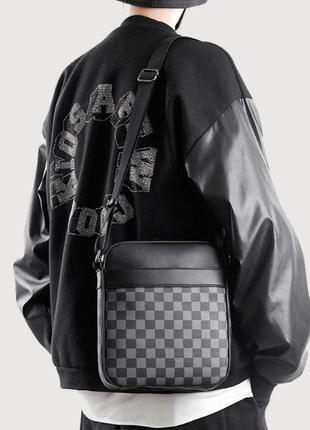 Качественная мужская сумка планшетка, стильная сумка на плечо для мужчин в клетку3 фото