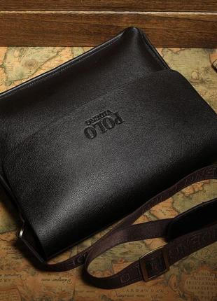 Мужская офисная сумка для документов polo, качественный деловой портфель для мужчин поло, коричневый2 фото
