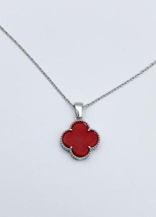 Колье серебряное с кораллом "клевер" 40+5 см 2,42 г