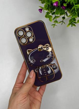 Чохол для iphone гальванічний з підставкою (pop-socket) hello kitty deep purple