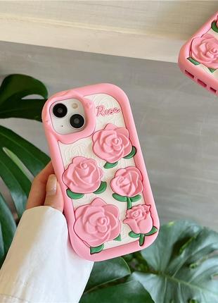 Чохол 3d для телефону iphone 13 pro троянди рожевий5 фото