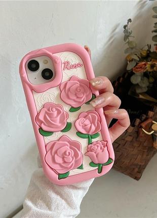 Чохол 3d для телефону iphone 13 pro троянди рожевий2 фото