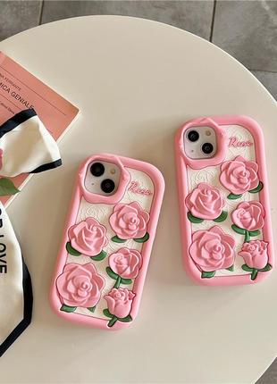 Чохол 3d для телефону iphone 13 pro троянди рожевий4 фото
