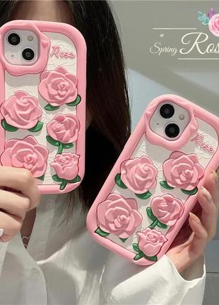 Чохол 3d для телефону iphone 13 pro троянди рожевий10 фото