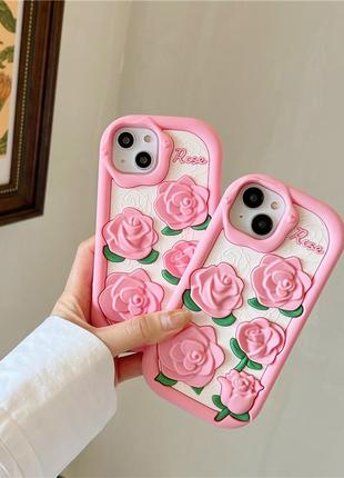 Чохол 3d для телефону iphone 13 pro троянди рожевий9 фото
