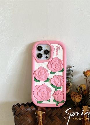 Чохол 3d для телефону iphone 13 pro троянди рожевий3 фото