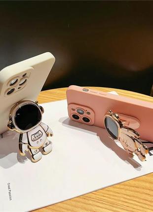 Чехол для телефона iphone 12 попсокет космонавт розовый (пудра)2 фото