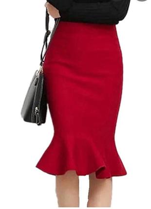 Лняная юбка с воланами лен бордового цвета