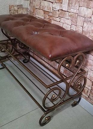 Банкетка, полка для обуви с мягким сиденьем ретро 80-2