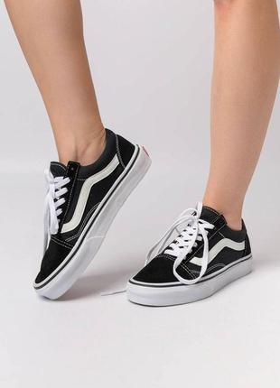 Женские кроссовки vans old skool black white premium, женские кеды ванс черные, женская обувь