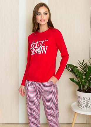 Женский домашний костюм. теплая женская пижама красного  цвета. размеры  l, xl2 фото
